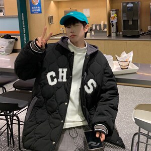 MY033-P135 棒球服假两件棉衣男针织拼接潮牌棉服港风控155图片
