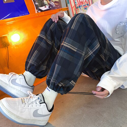 K3101-P45秋季港风格子潮流宽松百搭男女情侣休闲运动长裤控58，女装休闲裤，电商A009A（原A058A）