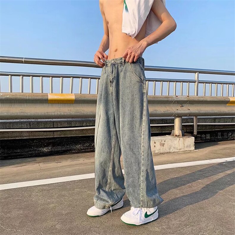 美式潮牌复古水洗做旧宽松牛仔裤男vibe风休闲垂感直筒裤WN21-P46,男装牛仔裤,星座1008