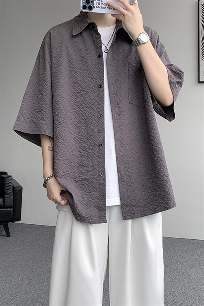 8XL-M泡泡纱盐缩肌理短袖衬衫男夏季冰丝外套防晒衬衣DC28011P36,男装衬衫,电商B312