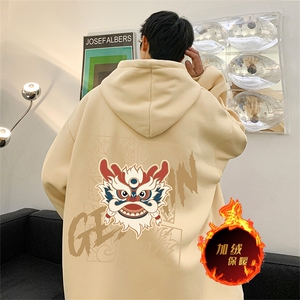 龙年卫衣 冬季美式加绒加厚连帽卫衣外套DL1750常规特P35加绒特40图片