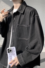 美式复古丹宁长袖牛仔衣水洗翻领衬衫牛仔外套男春秋潮牌CS29013，男装工装外套，电商B312