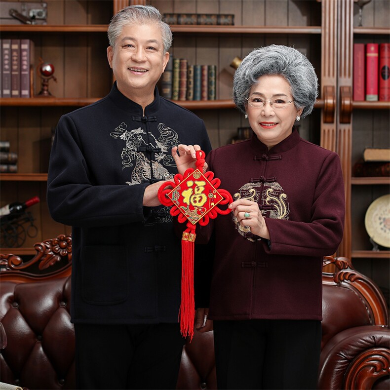 【羊毛呢情侣装】中老年风唐装中式复古毛呢外套加棉唐装棉衣,男装民族服装,钱塘723