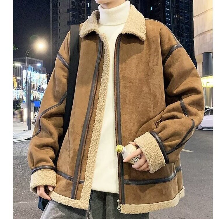 新款麂皮绒美式翻领夹克外套男士秋冬季加厚潮牌颗粒绒棉衣男,男装夹克,星座1013