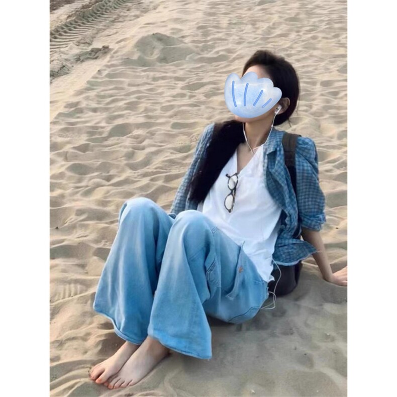 【有货】蓝色格子衬衫男女款美式宽松慵懒风外套B254CC-P45,男装衬衫,星座1007（原301D）