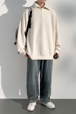 Y6491P55春款港风翻领领卫衣男落肩打底衫潮流百搭上衣外，男装T恤，星座1204