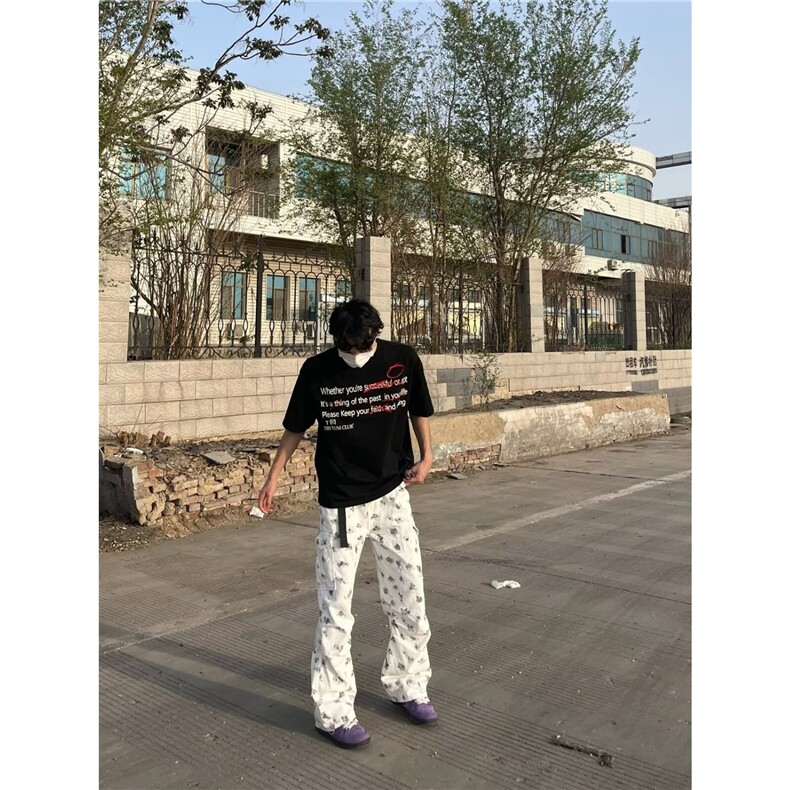 痞帅高级感牛仔裤美式高街微喇伞兵工装漆点长裤子K7117-P50网图,女装休闲裤,电商B245