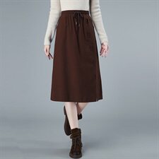 2021秋冬新品纯棉抽绳松紧半身裙301款，女装半身裙，秋牧寒烟