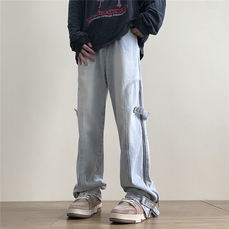 904-KZ02-P65-K852023设计款直筒长裤侧拉链系带男高街潮牛仔裤,男装休闲裤,星座904