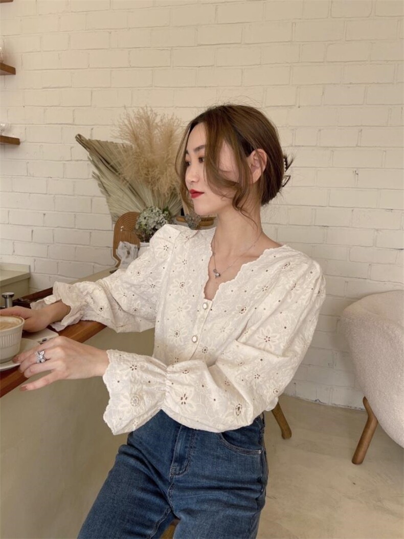 特种刺绣花露锁骨衬衣，其它，新袖