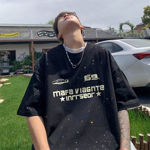 量大优供抖音视频 支持得物配合二开美式满天星亮片短袖T恤MTX350图片