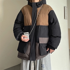 港风2025新品冬季宽松情侣装撞色棉衣棉服冬装加厚外套D008-P100，男装棉衣，星座717