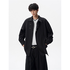 8XL-M风新中式黑色翻领长袖衬衫男秋季休闲衬衣痞帅CS537P58，男装衬衫，电商D206-1