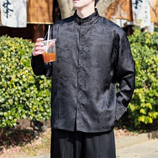 新中式男士新款现货长袖立领衬衫长丝提花纹CS01-P75控98，男装衬衫，电商A021