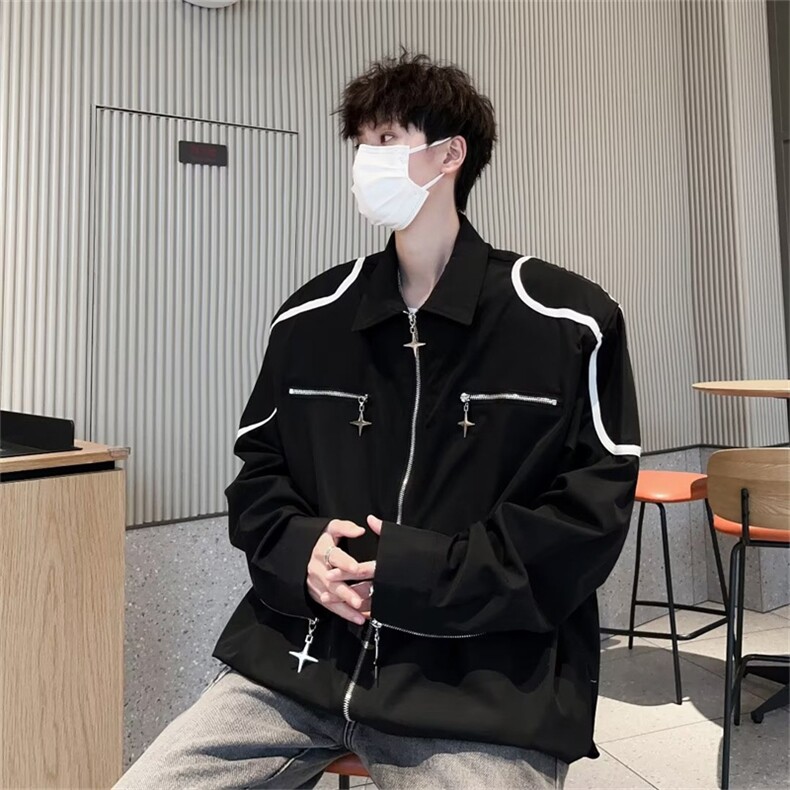 设计感拉链金属装饰长袖衬衫男潮牌衬衣痞帅发型师上衣C8899-P45,男装衬衫,星座1008