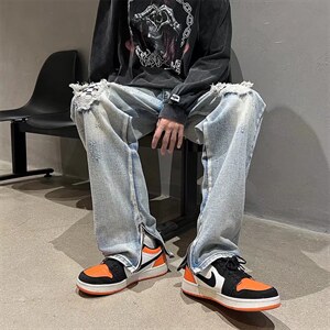 破洞补丁牛仔裤男宽松直筒阔腿夏季ins潮牌复古乞丐裤N1032-p45,男装牛仔裤,星座1008-2