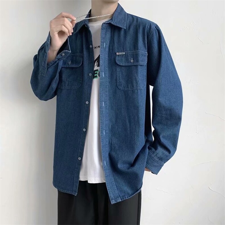 牛仔长袖衬衫男士春秋季宽松衬衣服潮流帅气工装休闲外套CS29-P45图片