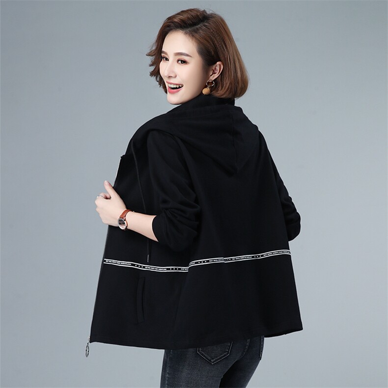 2021春秋装新品连帽纯棉女士外套40-49周岁纯色全棉上衣自主图,女装短外套,伊满意