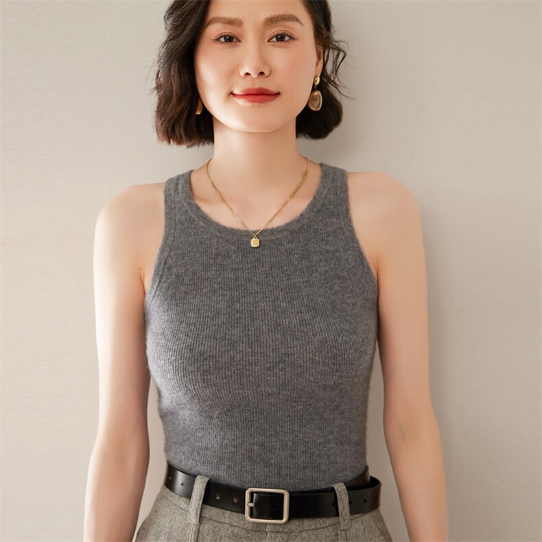 2024新品百搭无袖吊带针织衫背心女舒适修身打底内搭基础,女装背心吊带,尚达羊绒