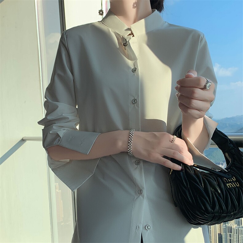 2025年夏季修身型落肩袖立领秋冬王炸单品时尚百搭,女装衬衫,佳绒高端店