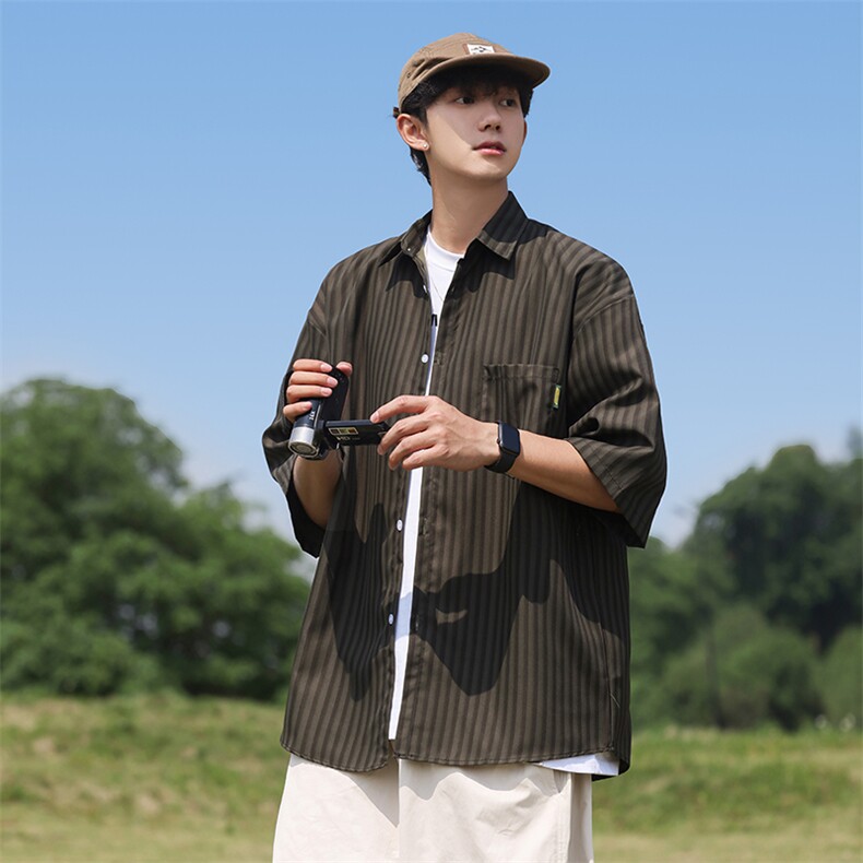 条纹衬衫男士短袖韩版潮流拼色百搭夏季2024新款ins外套CY851-P32,男装衬衫,星座412-3