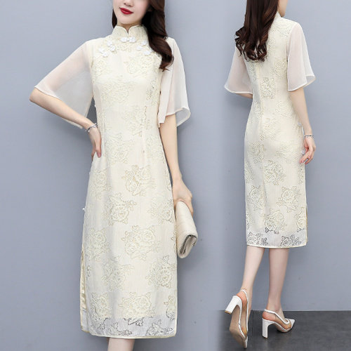 芷墨2022夏装新款时尚复古典雅蕾丝旗袍连衣裙司藤，女装汉服/婚纱/旗袍/礼服，芷墨服饰