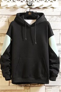 2019冬季新款日系砖墙大码撞色拼接连帽加绒加厚卫衣男W655-P60图片