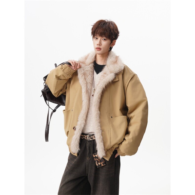 1506/QM60660/P103新年红工装毛领肌理感夹克棉服保暖立领外套冬,男装夹克,星座1506