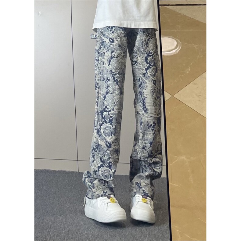 【有货】1197CC-特P76青花瓷牛仔裤男女设计感直筒裤子,男装牛仔裤,星座1007（原301D）