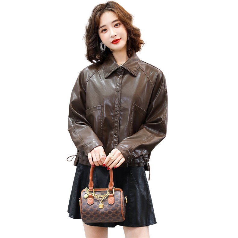 现货主推2022新款机车服小皮衣休闲显瘦百搭皮衣外套女,女装皮衣,江南女神