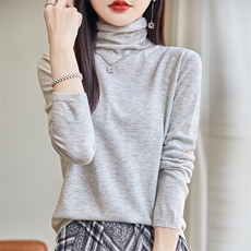 秋冬季10%羊绒90%羊毛休闲时尚百搭50支平面堆堆领羊绒衫，女装羊绒衫，朝思羊绒