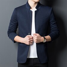 2023春季立领西服男装商务休闲中青年男士纯色外套西装单件潮图片