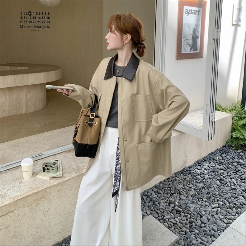 韩版巴恩风大衣卡其色翻领中长款风衣外套女秋，女装风衣，浙宝169A(原263)