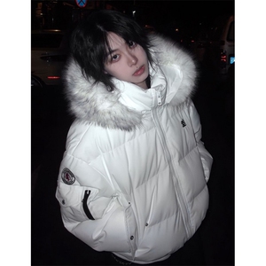 白色连帽棉服女冬季新款可拆卸毛领外套加厚保暖面包服 M7883图片