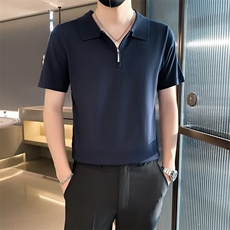 男纯色短袖时尚2023POLO衫百搭半拉链气质夏季新款标准潮S317，男装T恤，星座1116A-2（原606A-1）