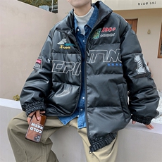 冬季新款休闲宽松PU皮短款棉服男装立领面包服棉衣外套M0392-P110，男装棉衣，星座308B-1