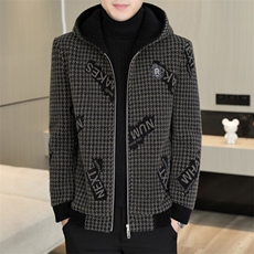 新款冬季加厚加棉连帽修身潮流时尚男款毛呢外套D39P155控238，男装毛呢大衣，电商B226
