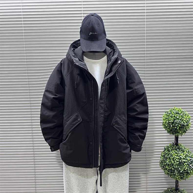 2025新款90白鸭绒工装户外连帽日系中长款羽绒服外套342-P390,男装羽绒服,钱塘708(原3018)