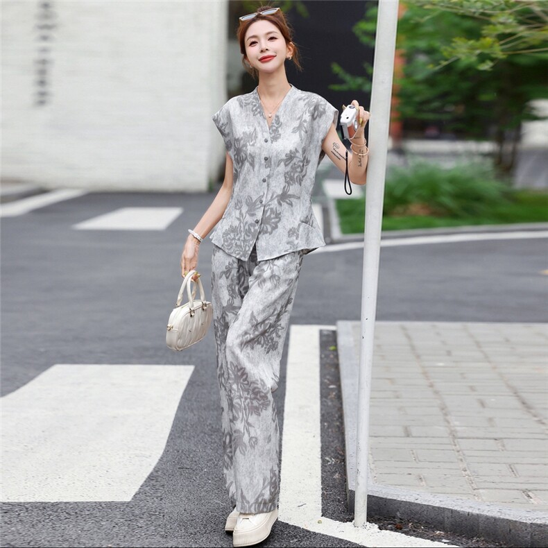 时尚印花套装女2025夏季爆款小个子气质名媛减龄显瘦休闲两件套潮,女装套装/套裙,梦依杭