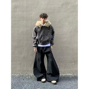 美式复古座山雕棉服冬季情侣短款连帽潮流新款加厚外套图片