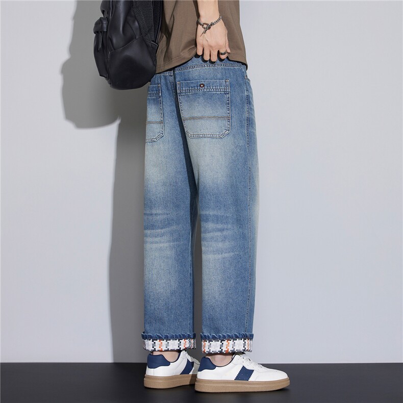 26春季新款美式复古水洗九分牛仔裤男宽松直筒裤脚卷边裤3322-P50，男装牛仔裤，星座1006