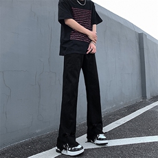 现货黄泥美式vibe裤高街黑色破洞微喇直筒毛边牛仔裤男K890-P55，男装牛仔裤，星座205