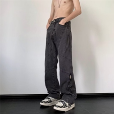 美式高街牛仔裤男韩版潮裤脚拉链个性2024冬季ins长裤RK1279-P50，男装牛仔裤，星座412-3