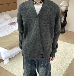 新中式斜门襟针织衫道袍毛衣男秋季慵懒高级感老钱风穿搭开衫外套