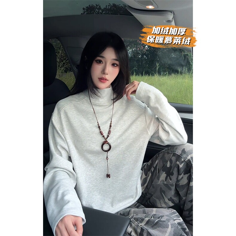 美式半高领一体慕莱绒350g高克重长袖T恤男T24527J加绒-特P35控68图片