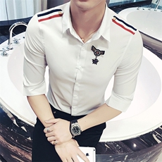 YC028-Q学院英伦风肩章中袖衬衫空军服衬衣男七分袖寸衫大码P35，男装衬衫，星座717A