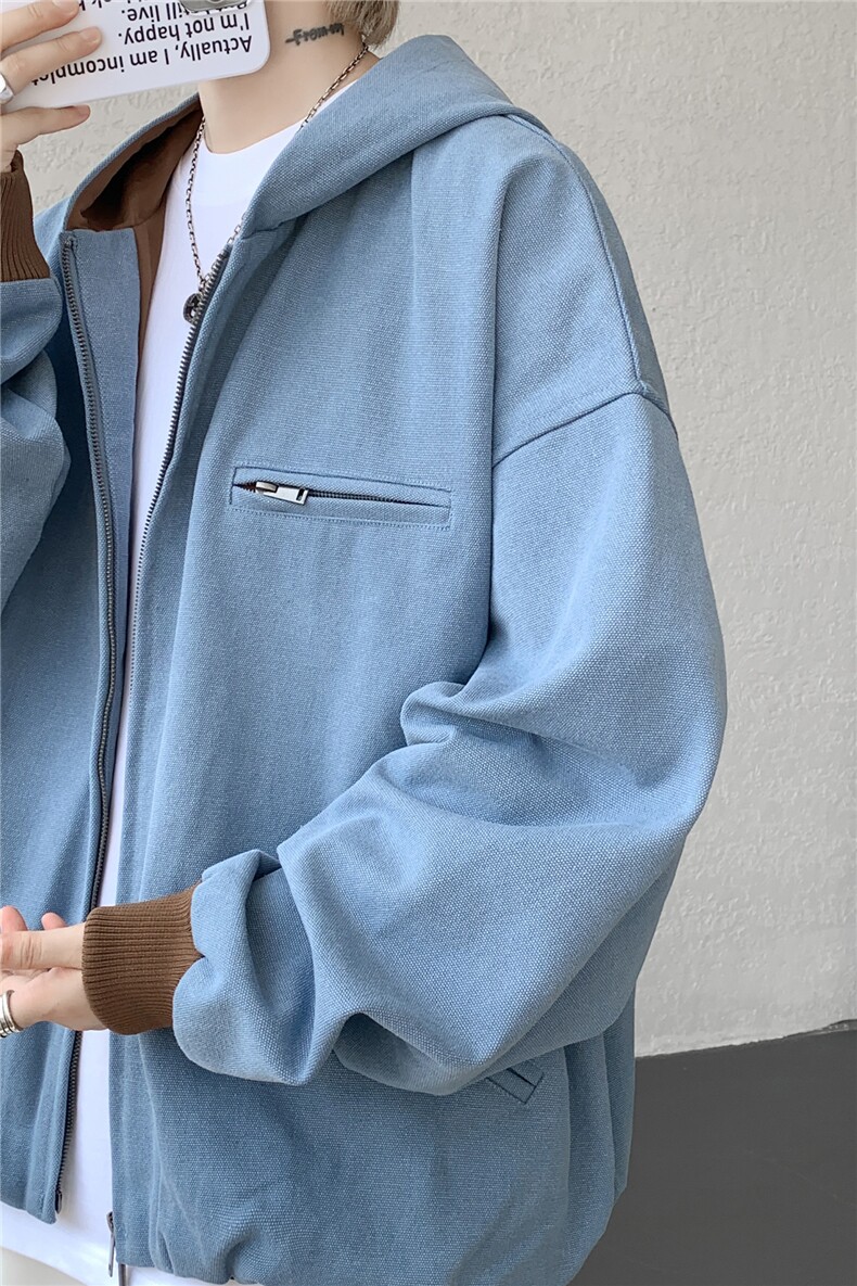 8XL-M美式复古撞色连帽水洗夹克男高级感做旧情侣外套JK1327P88,男装夹克,电商D206-1