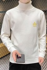 秋冬可翻高领毛衣男皇冠纯色长袖男刺绣毛衫打底针织衫白M253P33，男装针织衫/毛衣，星座1207