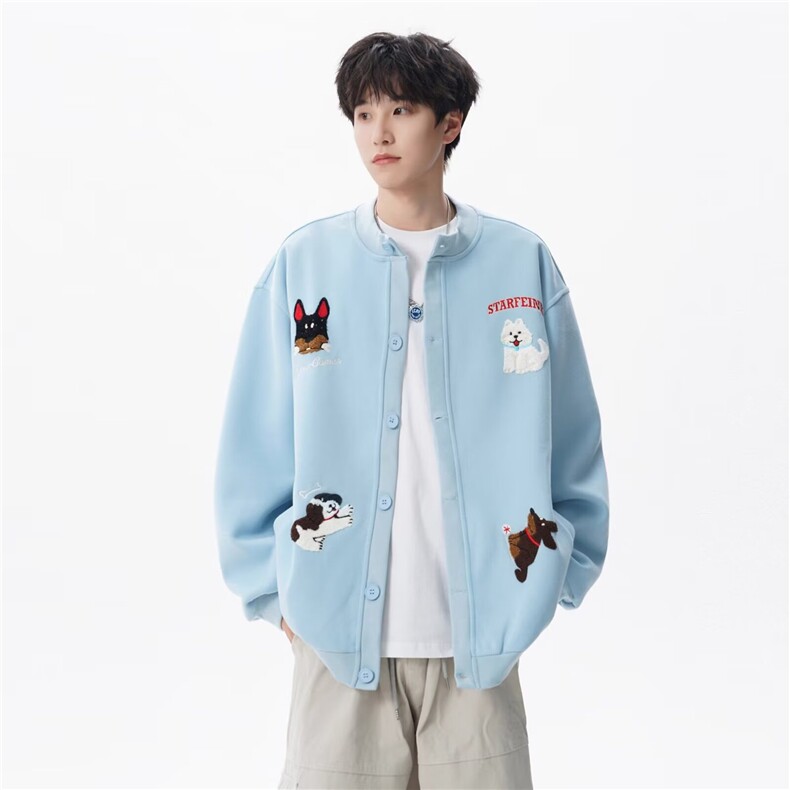 美式趣味毛巾绣男女秋冬慵懒卫衣开衫情侣棒球服潮SA236P51，女装职业装，星座1112-1