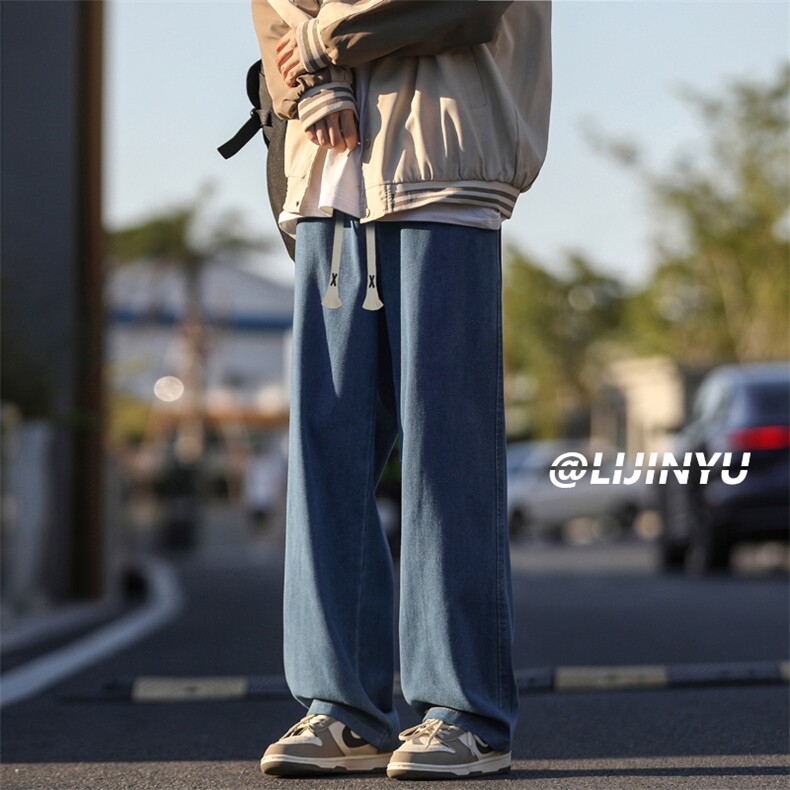 直筒牛仔裤男士2024新款高街休闲裤子宽松痞帅阔腿裤K828-特批-37，男装休闲裤，星座718-1